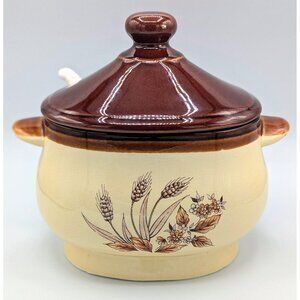 Vintage Ceramic Soup Tureen Brown Wheat Design